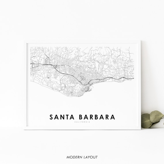 Santa Barbara CA Map Art Print, USA City Map