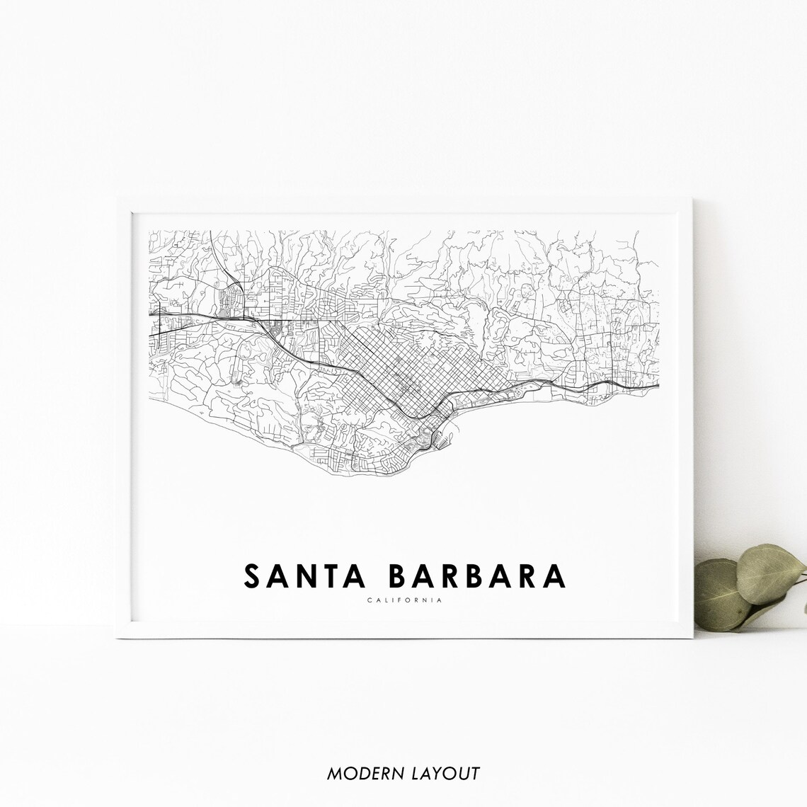 Santa Barbara CA Map Art Print, USA City Map