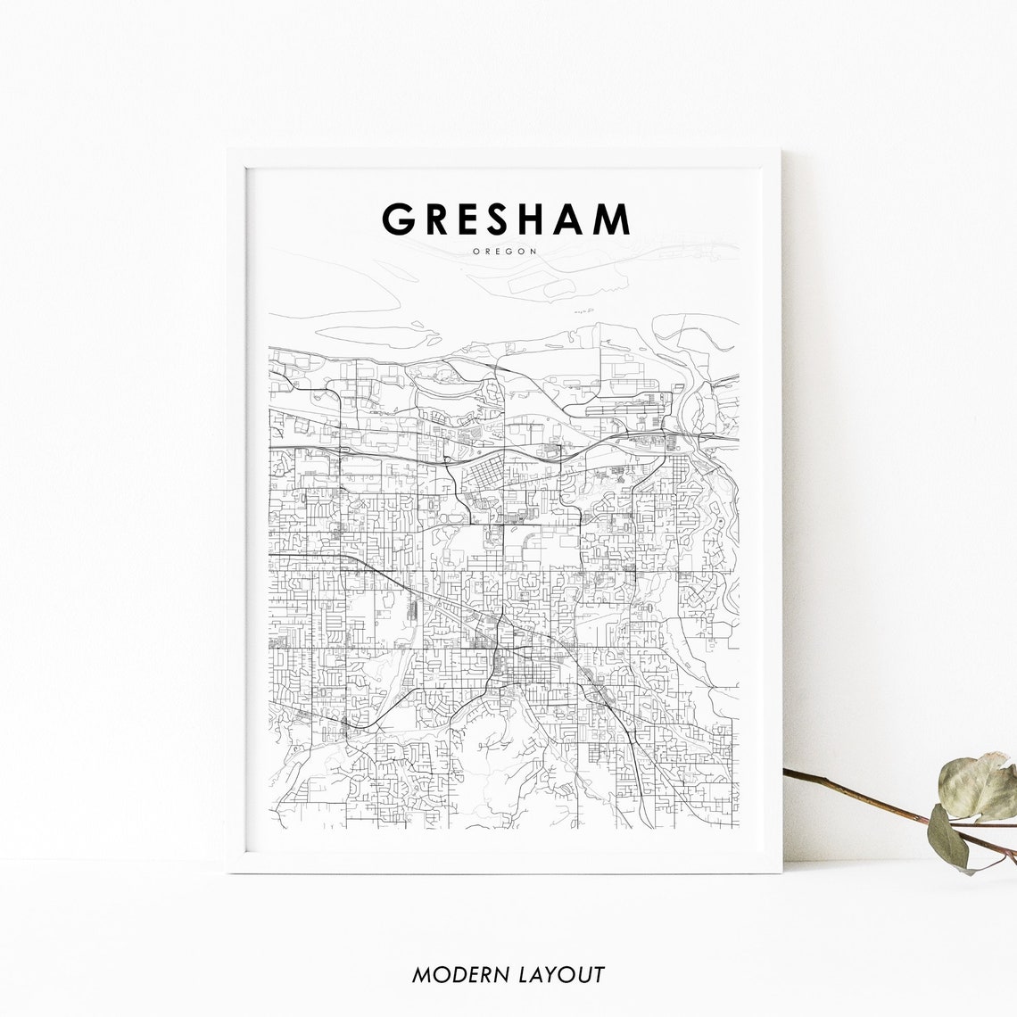 Gresham Oregon Minimal Black White Street Map Modern Layout Poster