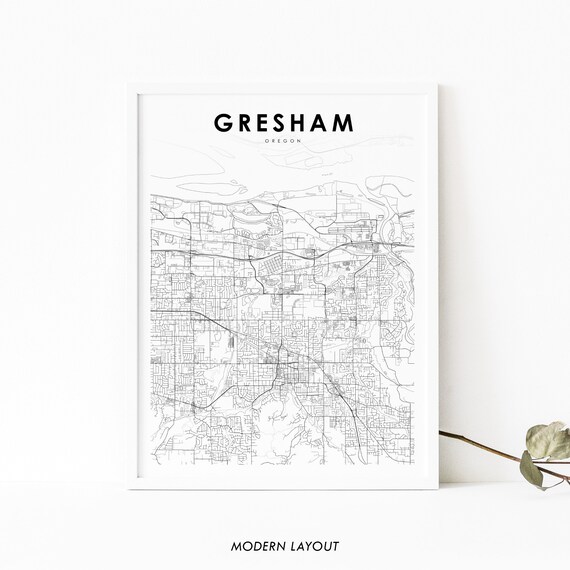 Gresham Oregon Minimal Black White Street Map Modern Layout Poster