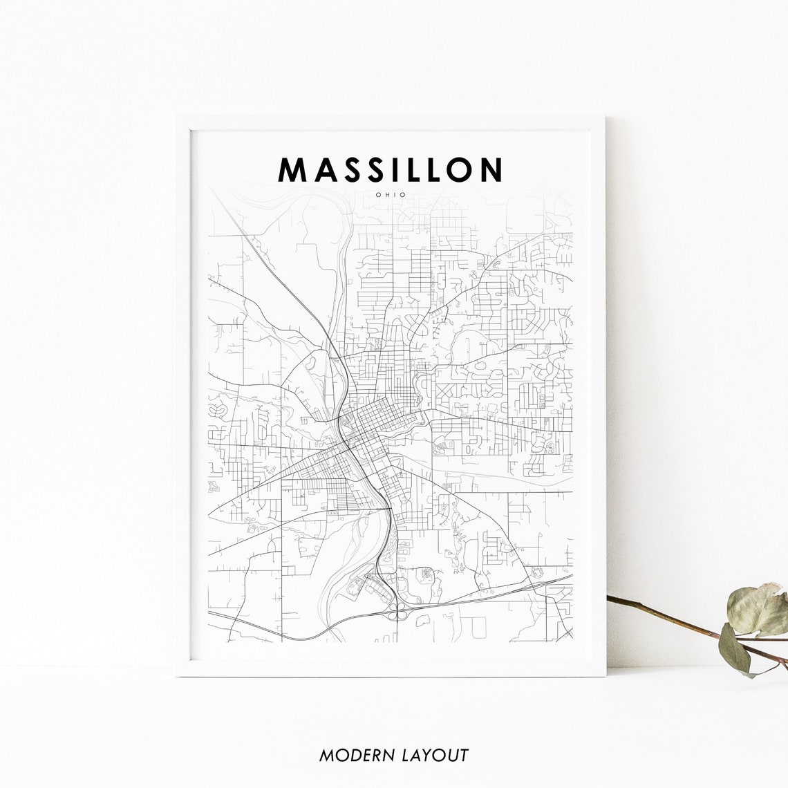 Massillon Ohio Minimalist City Street Map Modern Layout Poster