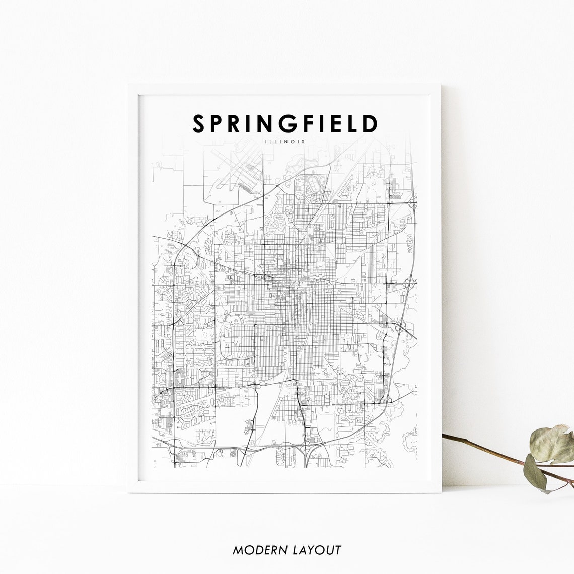 Springfield Illinois City Street Map Modern Minimalist Art Poster
