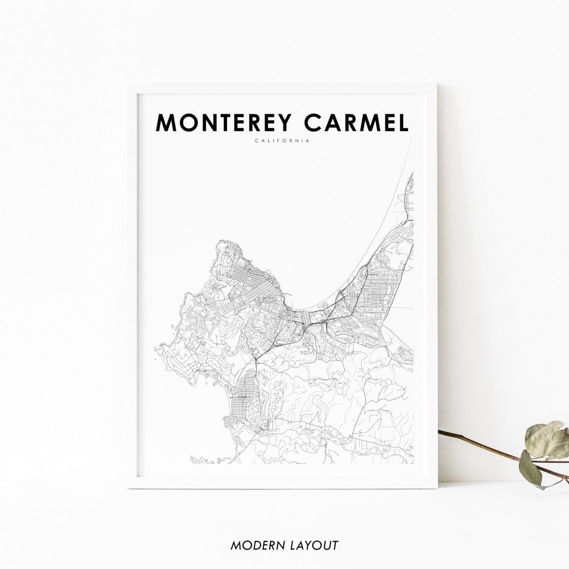 Monterey Carmel California Minimal Street Map Modern Layout Poster
