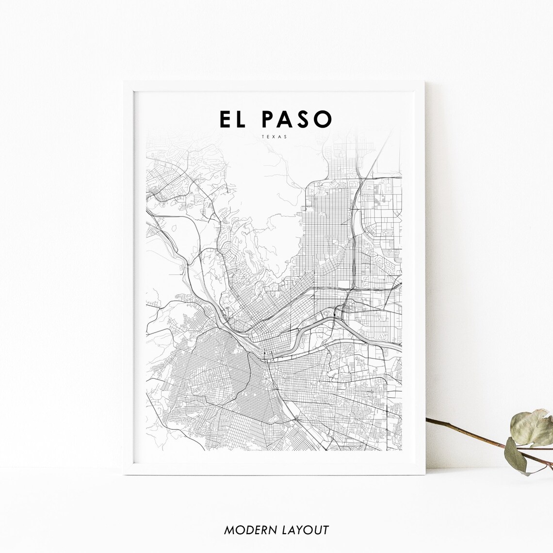 El Paso, TX Map Print, Texas USA Travel Poster