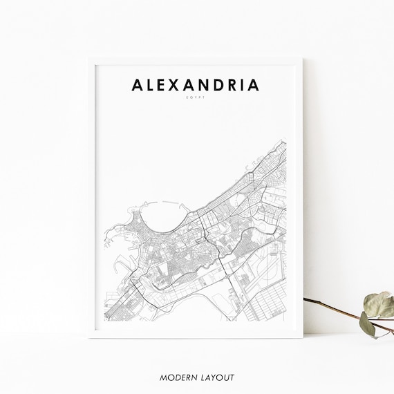 Alexandria Egypt Modern Black and White Minimalist City Map Poster