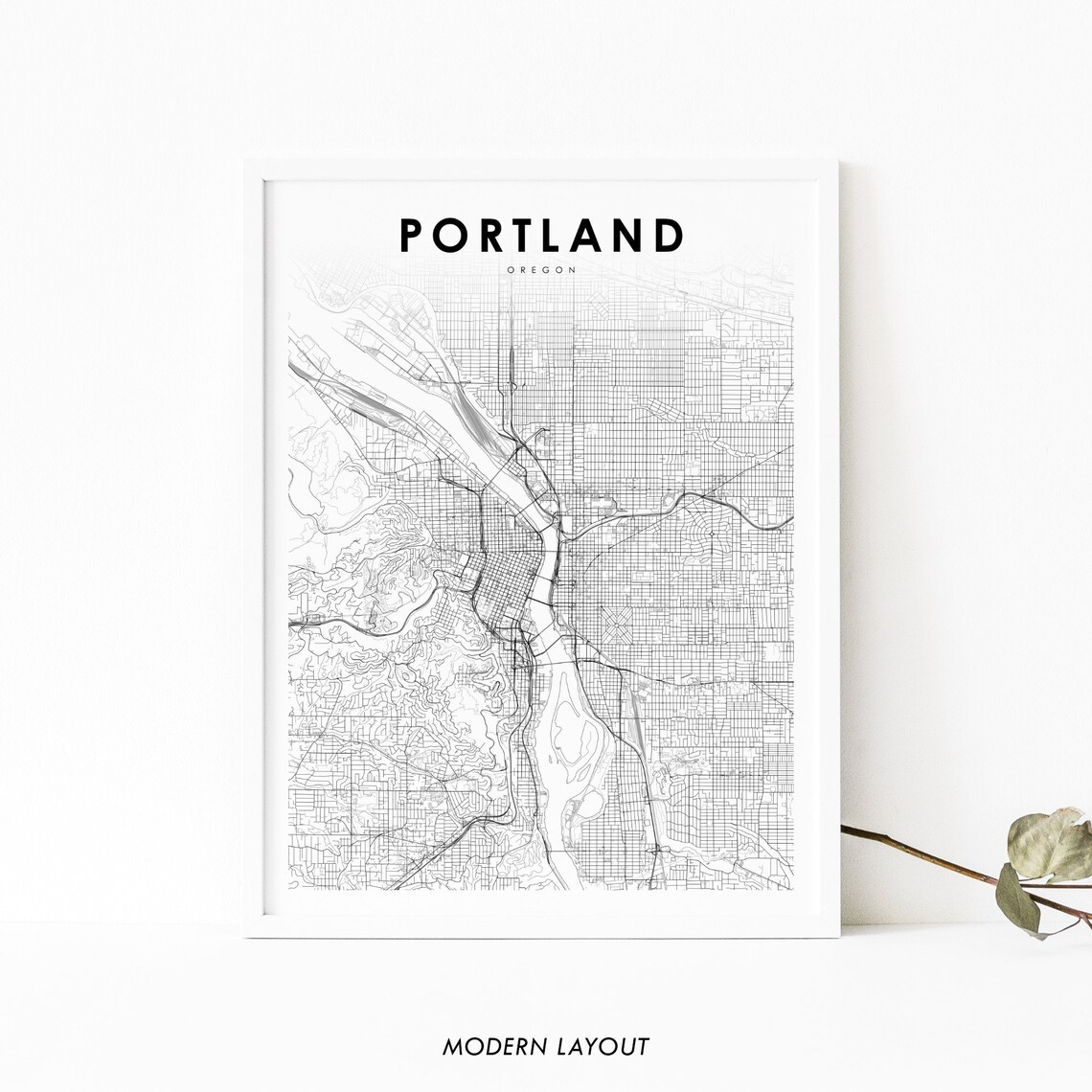 Portland Or Map Print, Oregon City Street Road