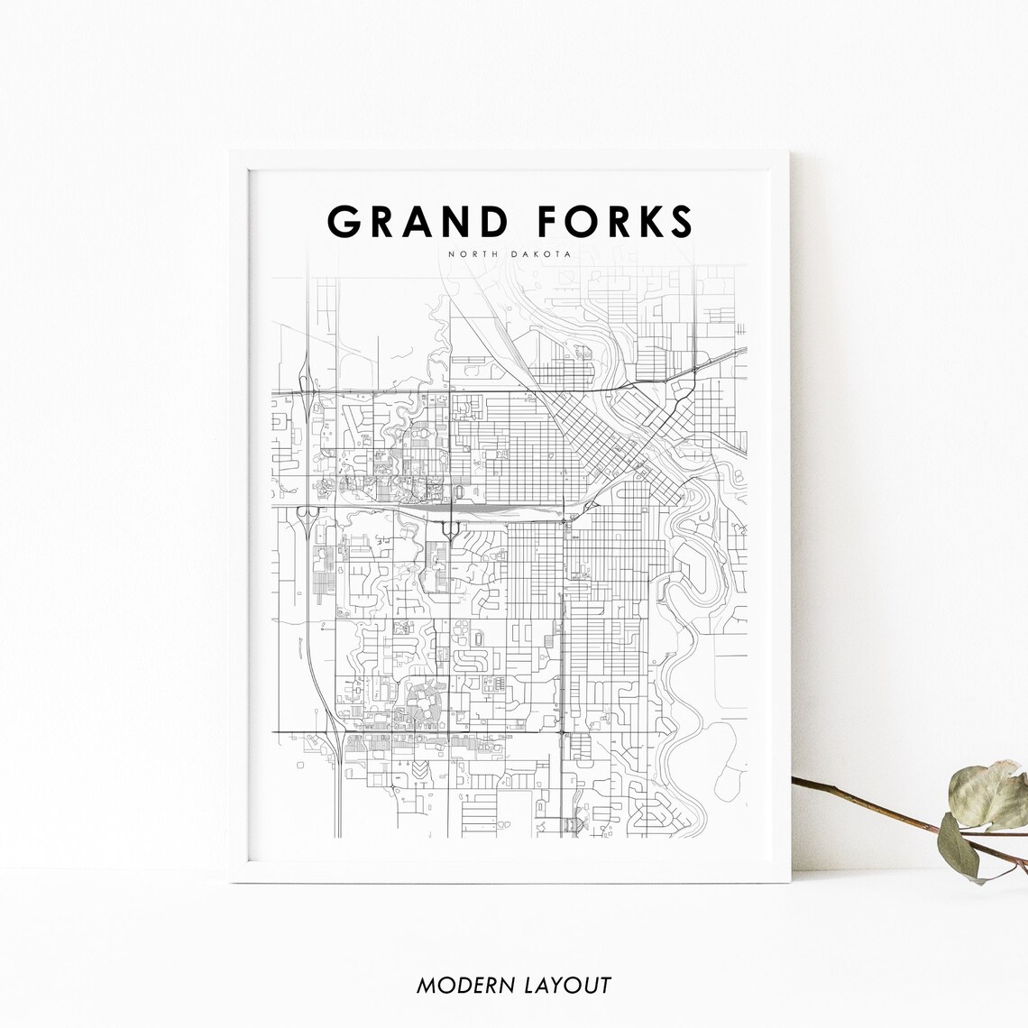 Grand Forks ND Map Print, North Dakota City Poster