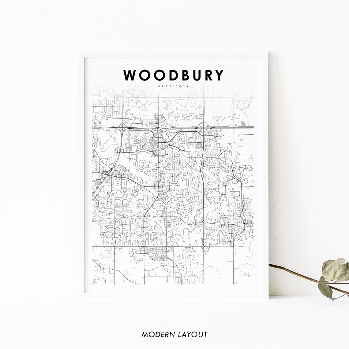 Woodbury Minnesota City Street Map Minimalist Black and White Art Poster