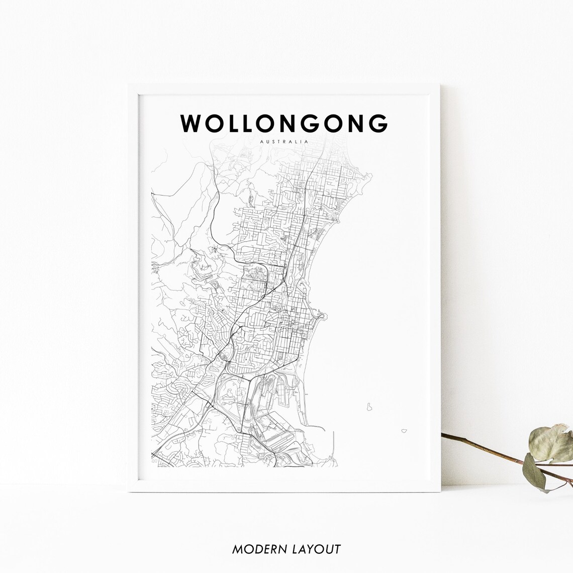 Wollongong Australia Minimalist Modern City Street Map Poster