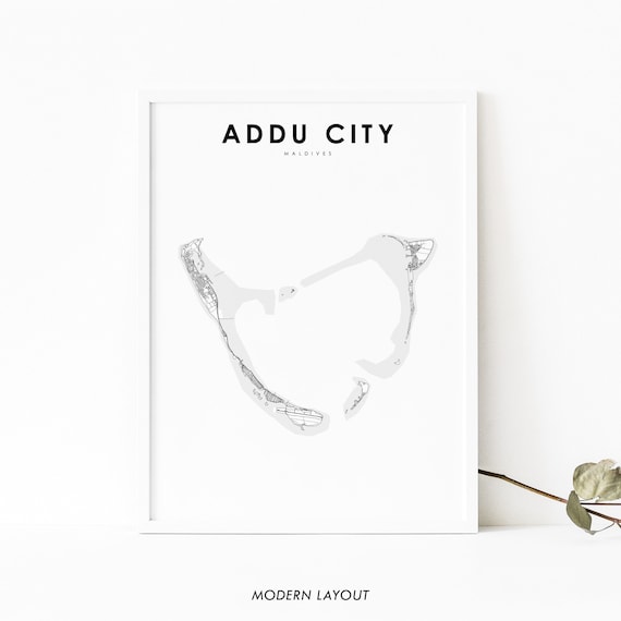 Addu City Maldives Map Print Art Poster Street Road Nursery Room Wall Office Decor
