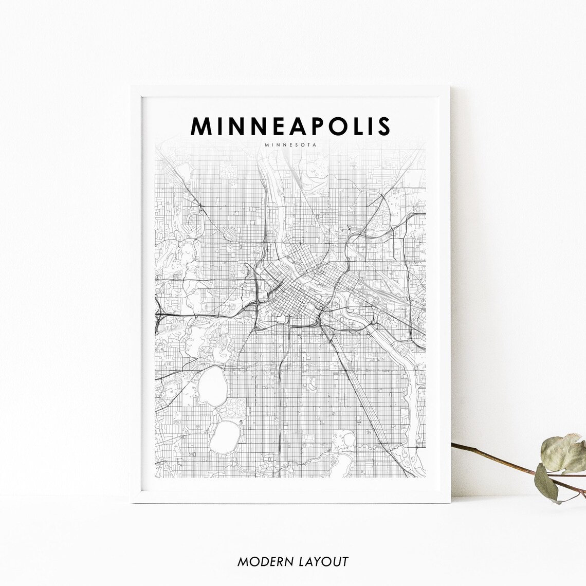 Minneapolis MN Map Print, Minnesota Travel Poster
