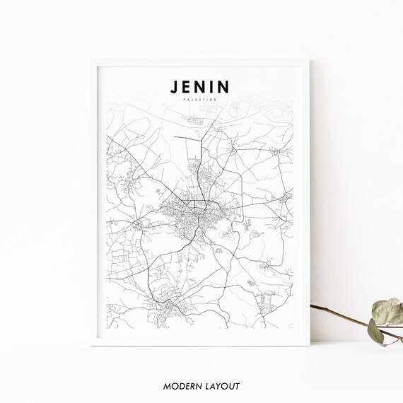 Jenin Palestine Minimalist Black And White City Map Line Art Poster