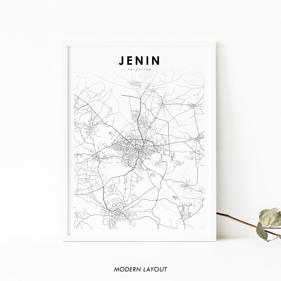 Jenin Palestine Minimalist Black And White City Map Line Art Poster