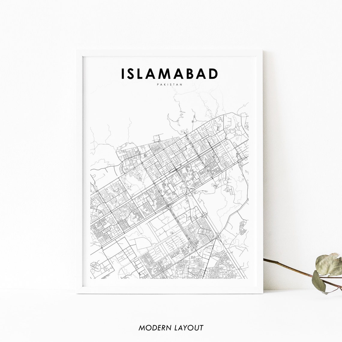 Islamabad Pakistan Minimalist Black And White City Map Poster
