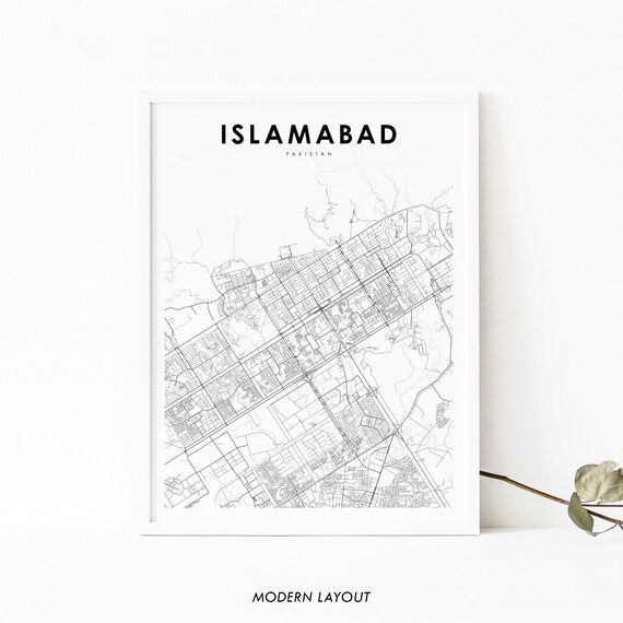 Islamabad Pakistan Map Print Art Poster Islamic City Street Road Nursery Room Wall Office Decor