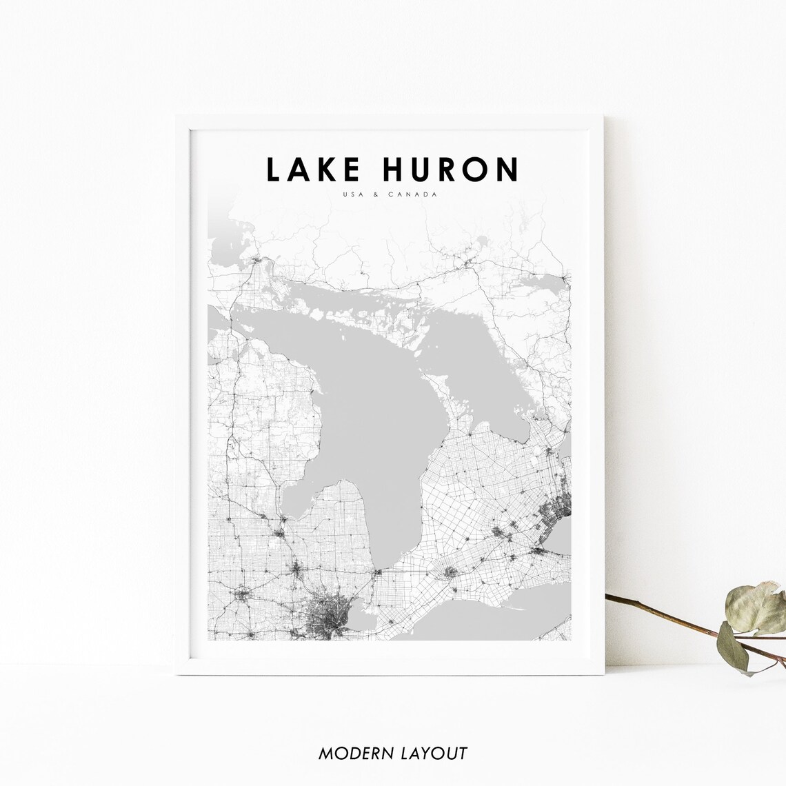 Lake Huron Map Print, Great Lakes Travel Poster
