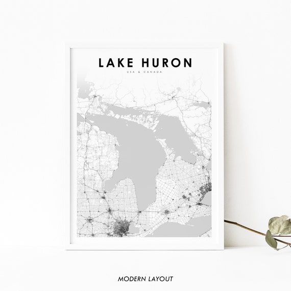 Lake Huron Map Print, Great Lakes Travel Poster
