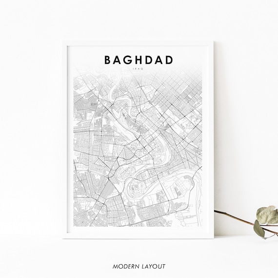 Baghdad Iraq Minimalist City Street Map Print Black White Art