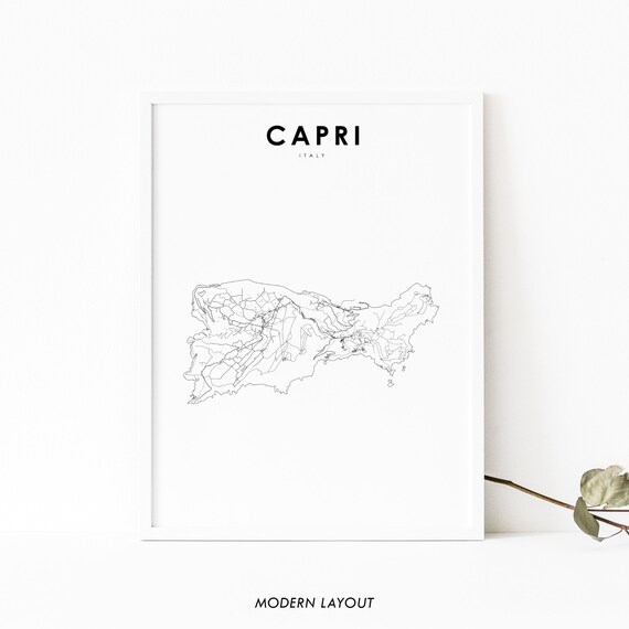 Capri Island Italy Map Print Road Art Poster Naples Campania Italia Nursery Room Wall Office Decor