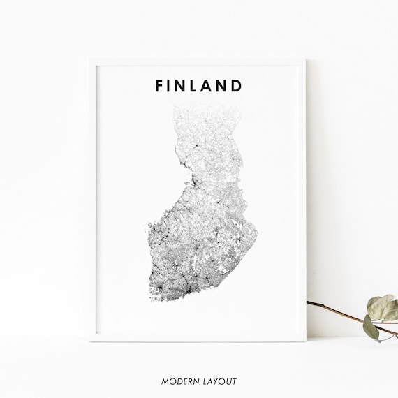 Finland Country Road Map Art Poster, Black and White Nordic Travel