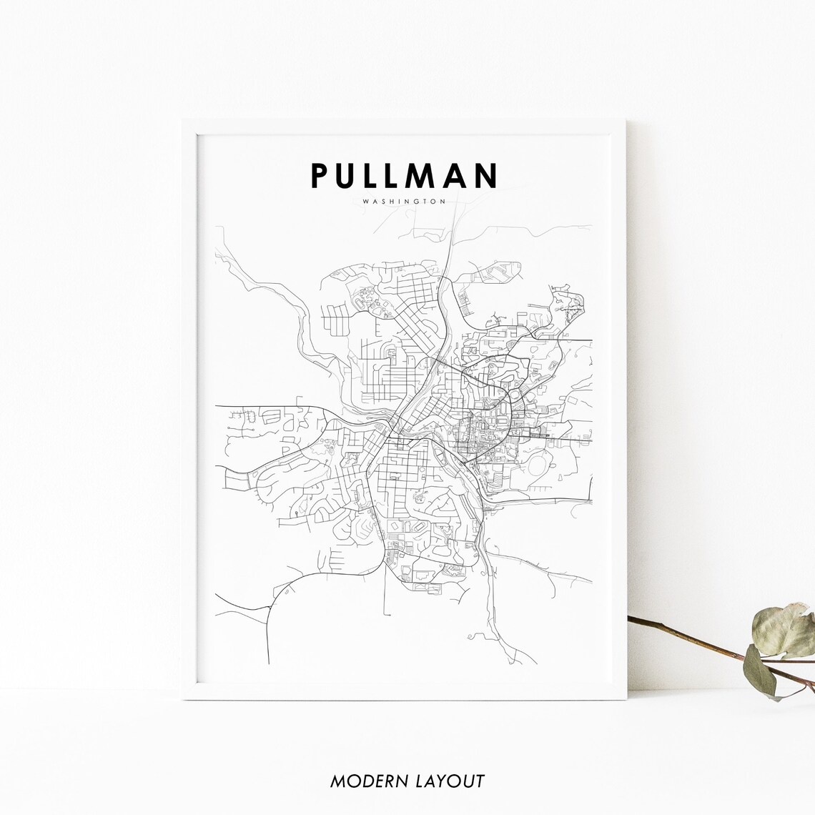 Pullman WA Map Print, Washington Travel Poster