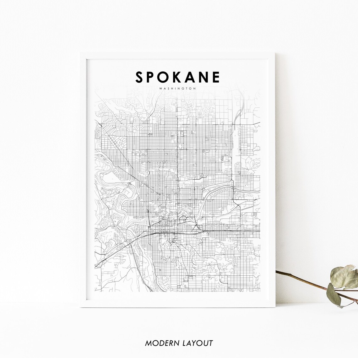 Spokane WA Map Print, Washington City Poster