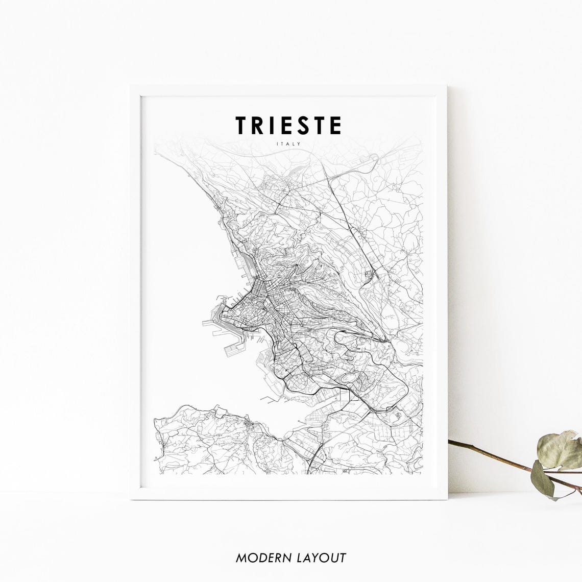 Trieste Italy Minimalist Coastal City Street Map Modern Art Print