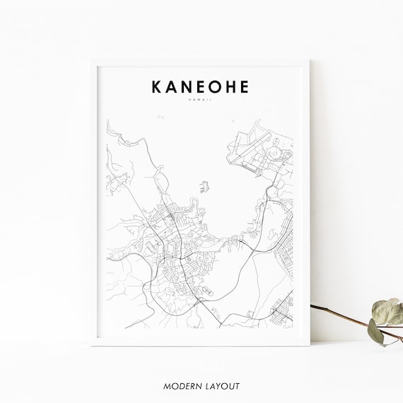 Kaneohe Hi Map Print Hawaii Usa Art Poster Kneohe City Street Road Nursery Room Wall Office Decor