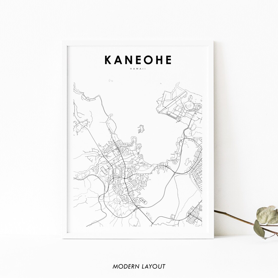 Kaneohe Hawaii Minimalist City Street Map Black White Art Poster