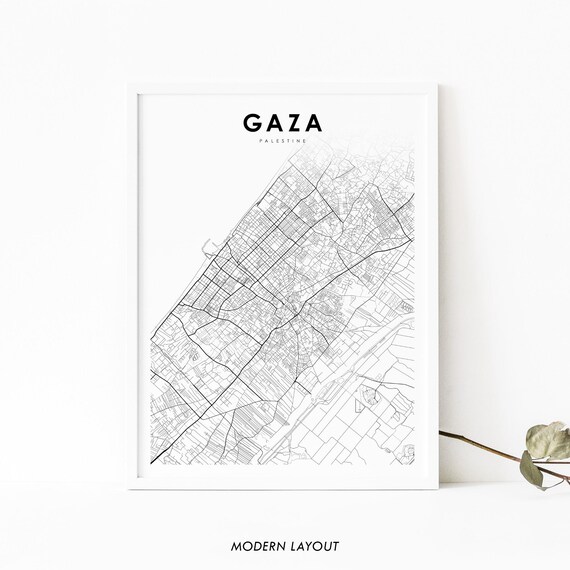Gaza Palestine Minimalist Street Map Poster Modern Decor Art