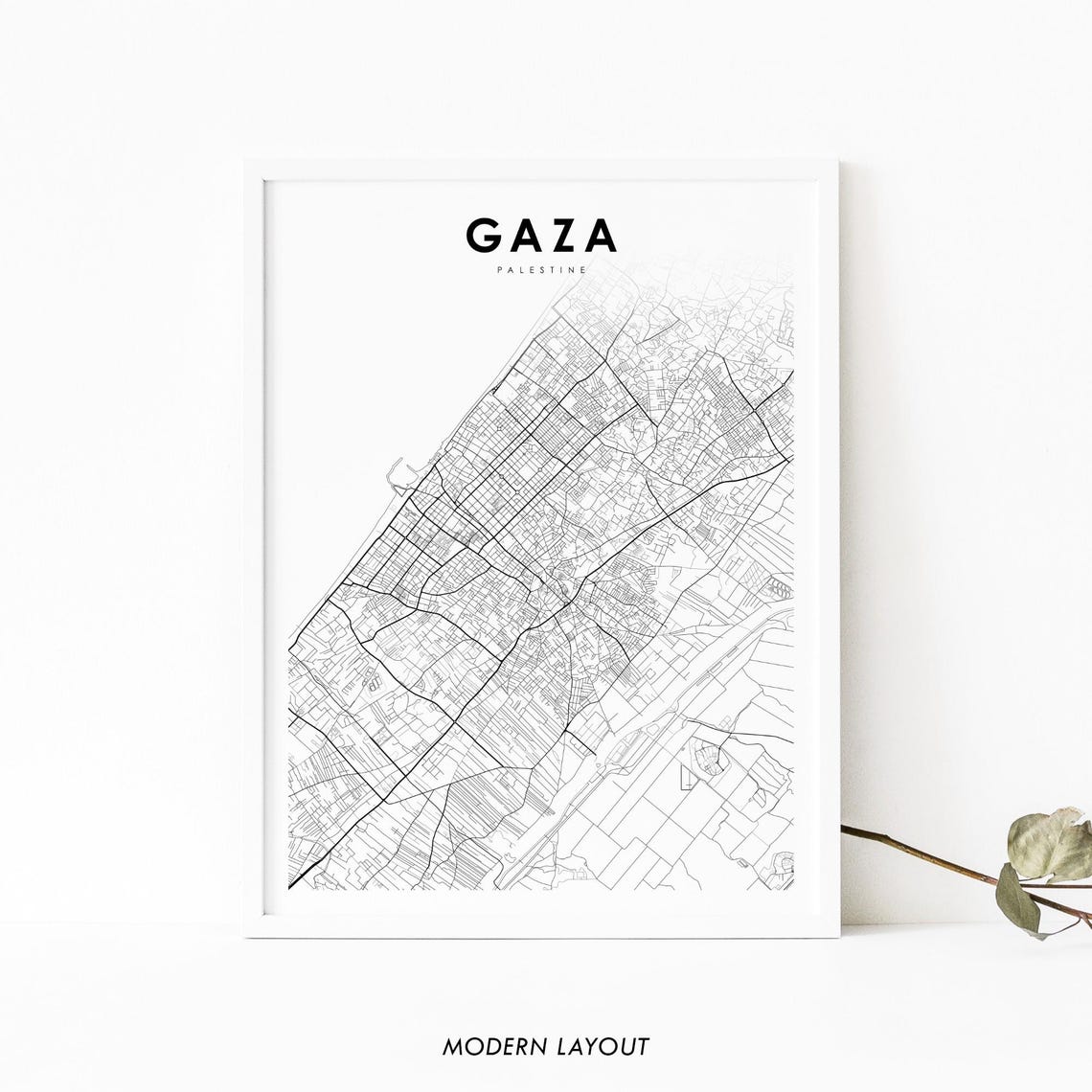 Gaza Palestine Minimalist Street Map Poster Modern Decor Art