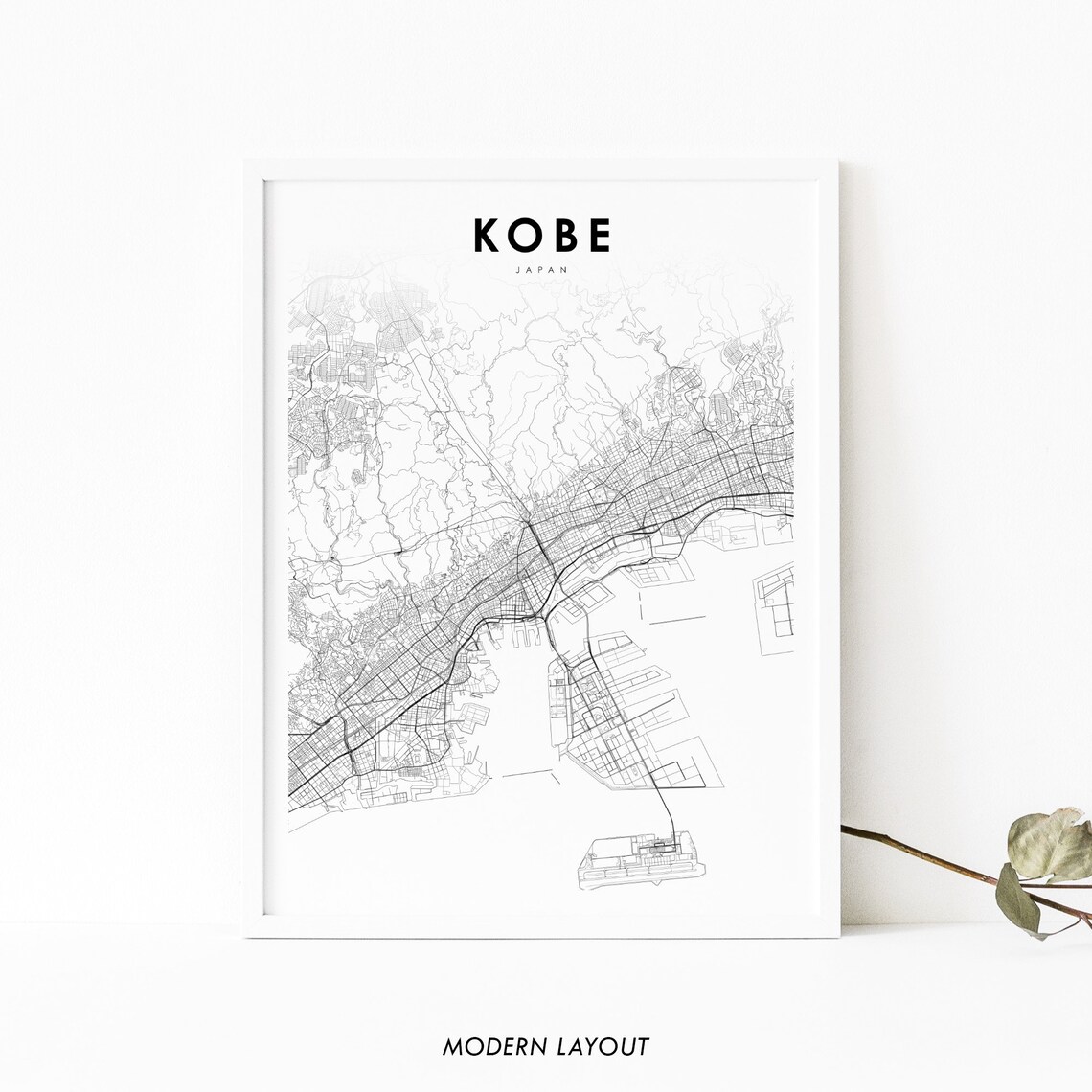 Kobe Japan Map Print, Hyogo Kansai City Street