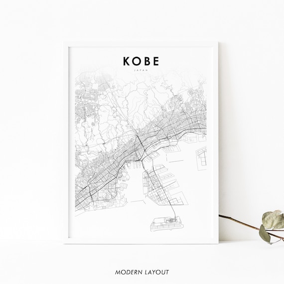 Kobe Japan Map Print, Hyogo Kansai City Street