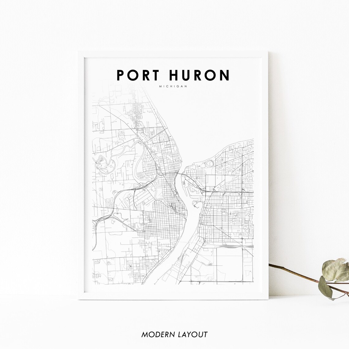 Port Huron Michigan Minimalist City Street Map Modern Wall Poster