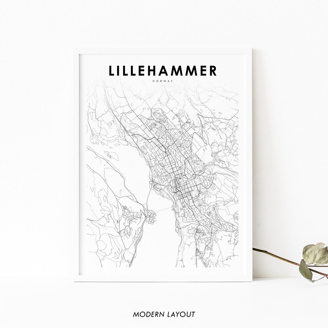 Lillehammer Norway City Street Map Modern Minimalist Art Poster