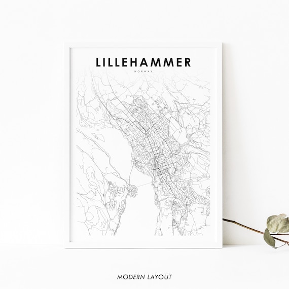 Lillehammer Norway Map Print Art Poster Innlandet Norge City Street Road Nursery Room Wall Office Decor