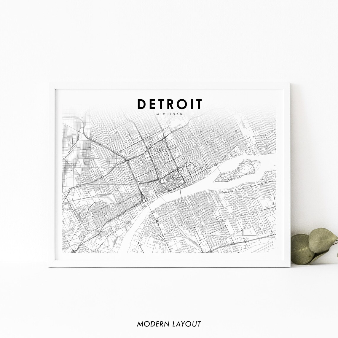 Detroit MI Map Print, Michigan USA Poster Art