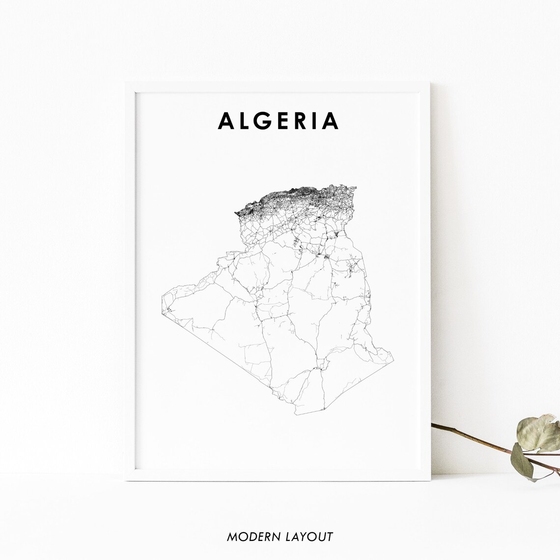 Algeria Map Art Print, Country Road Poster