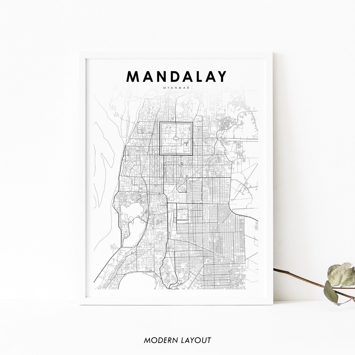 Mandalay Myanmar City Street Map Minimalist Black White Poster