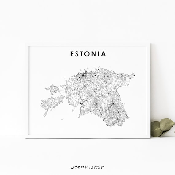 Estonia Map Print Country Road Art Poster Eesti Vabariik Estonian Tallinn Nursery Room Wall Office Decor