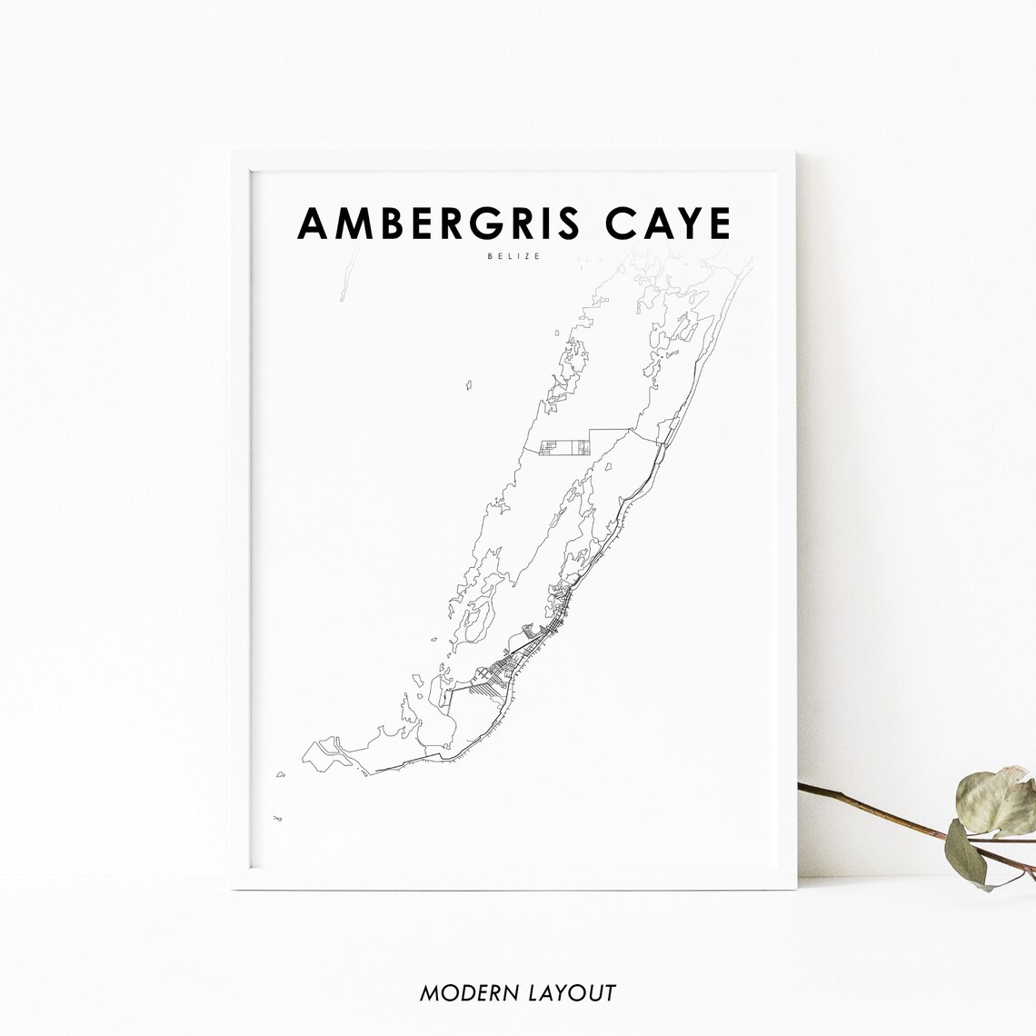 Ambergris Caye Belize Map Print, San Pedro