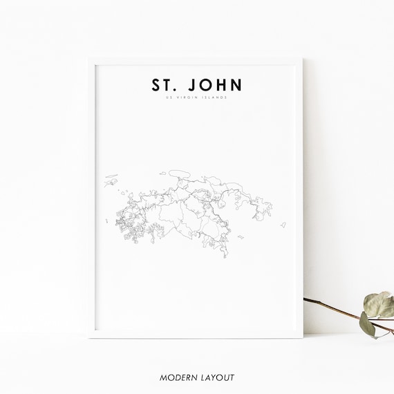 St John Us Virgin Islands Map Art Print