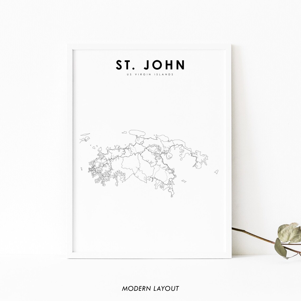 St John Us Virgin Islands Map Art Print