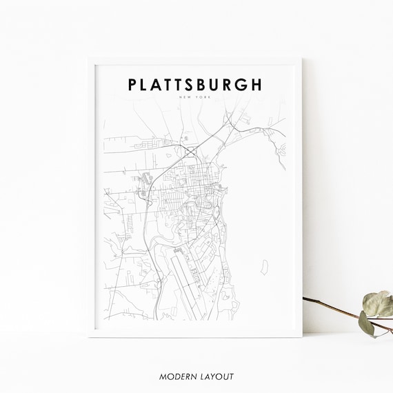 Plattsburgh Ny Map Print New York Usa Art Poster Clinton County City Street Nursery Room Wall Office Decor