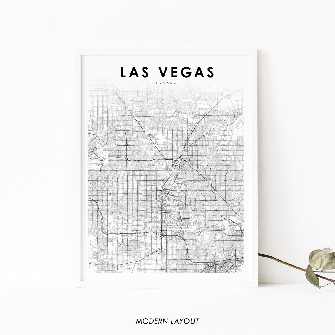 Las Vegas Nevada Modern Minimalist Street City Map Art Poster