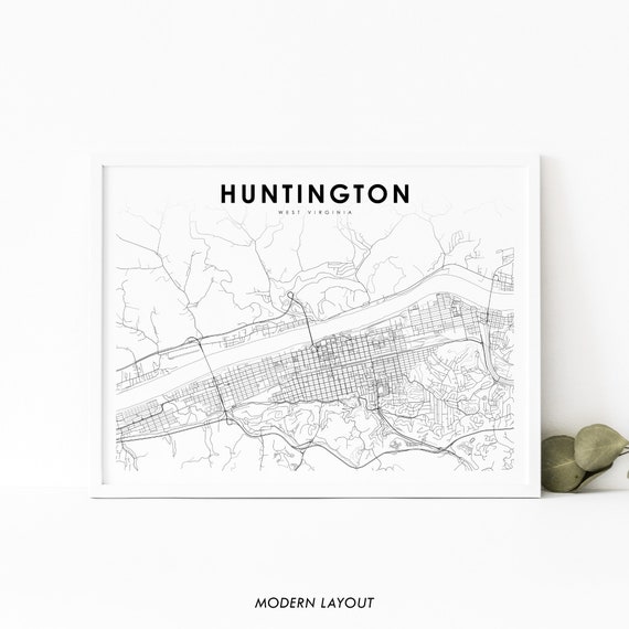 Huntington WV Map Print, West Virginia City Poster