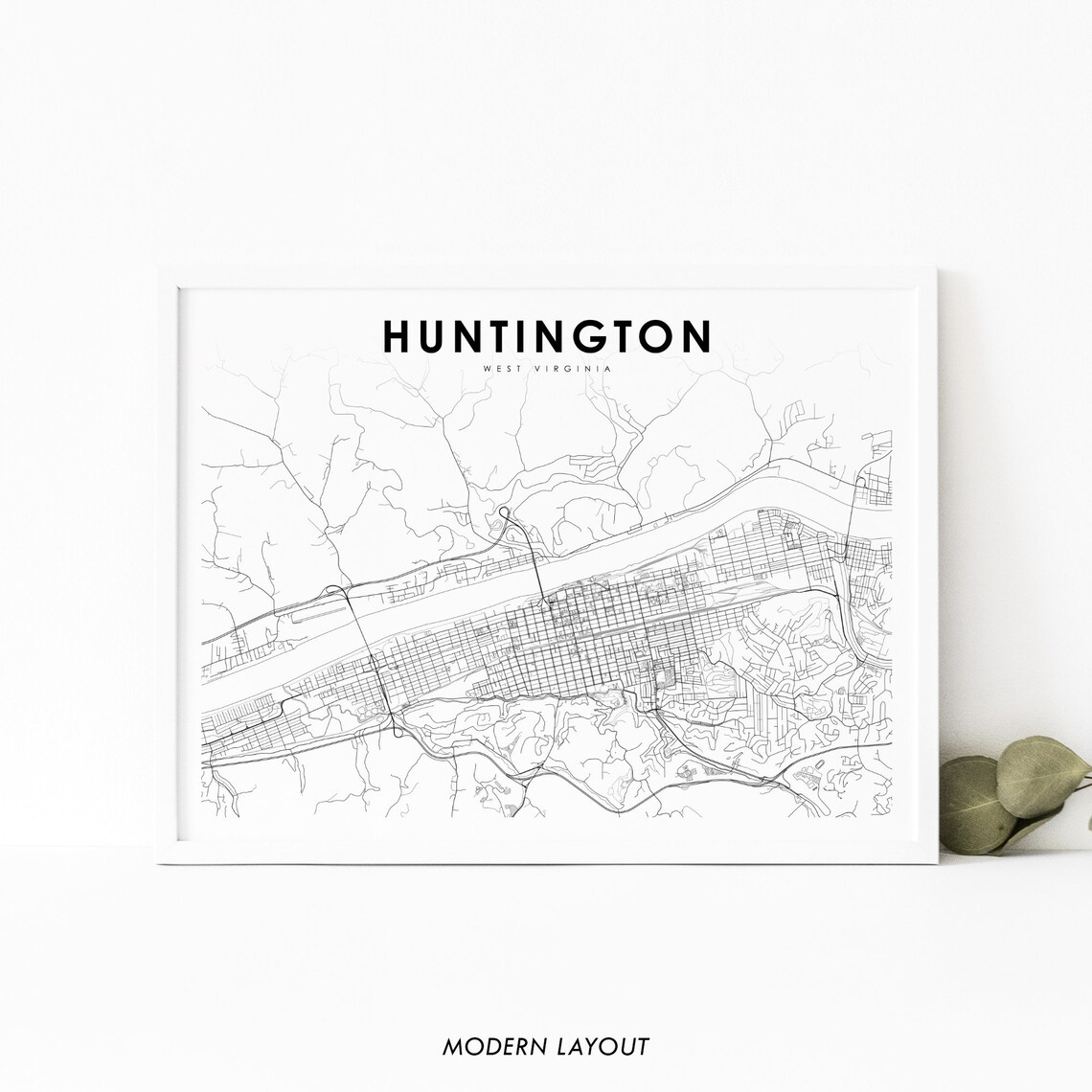 Huntington WV Map Print, West Virginia City Poster