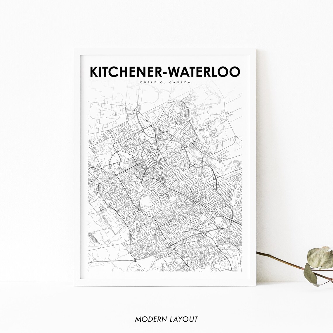 Kitchener-Waterloo Ontario Map Print, Canada Poster