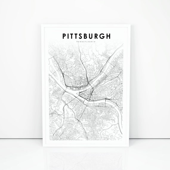 Downtown Pittsburgh PA Map Print, City Street Art Poster
