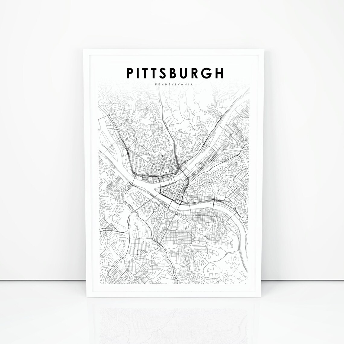 Downtown Pittsburgh PA Map Print, City Street Art Poster